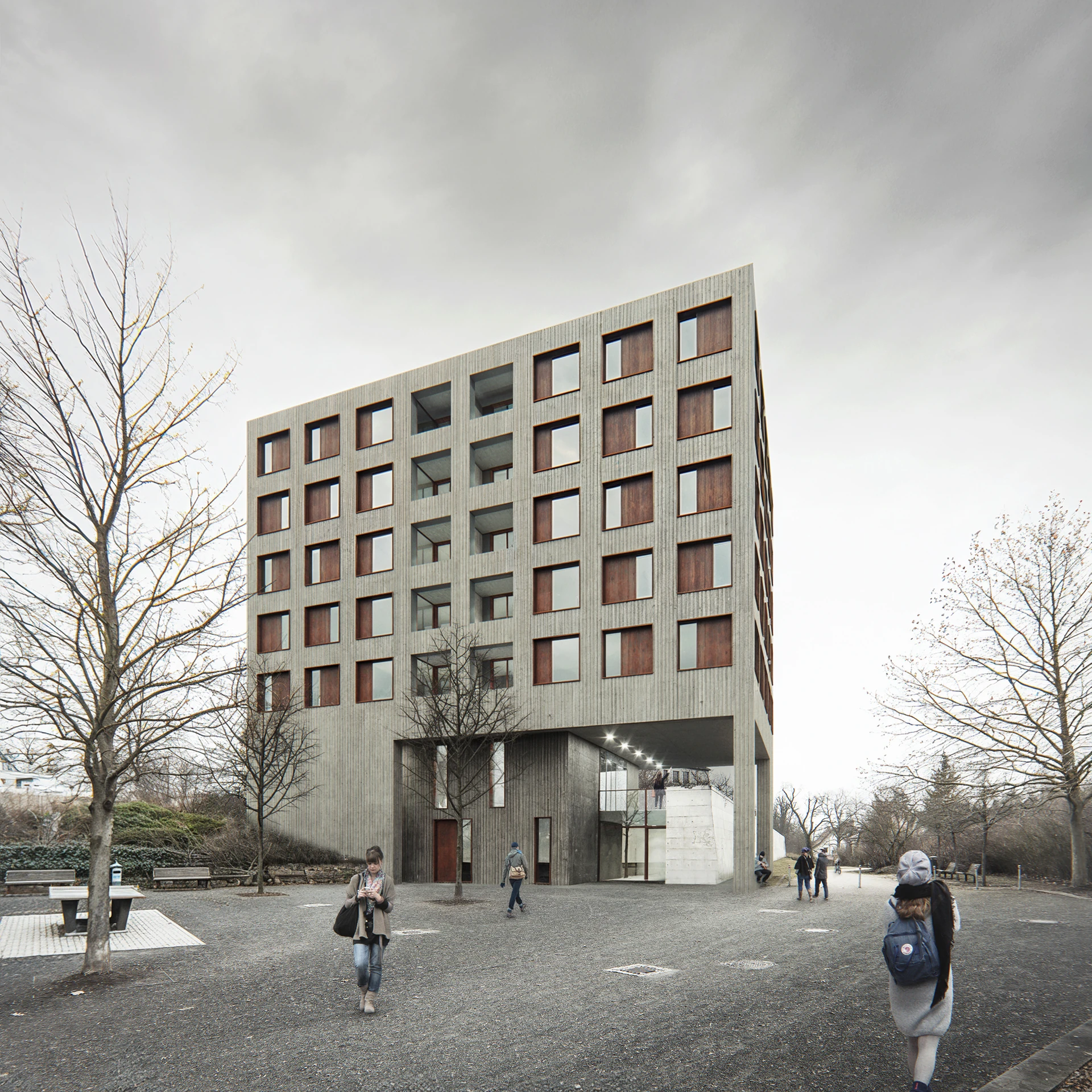Studentenwohnheim Weimar Beton und Cortenstahl