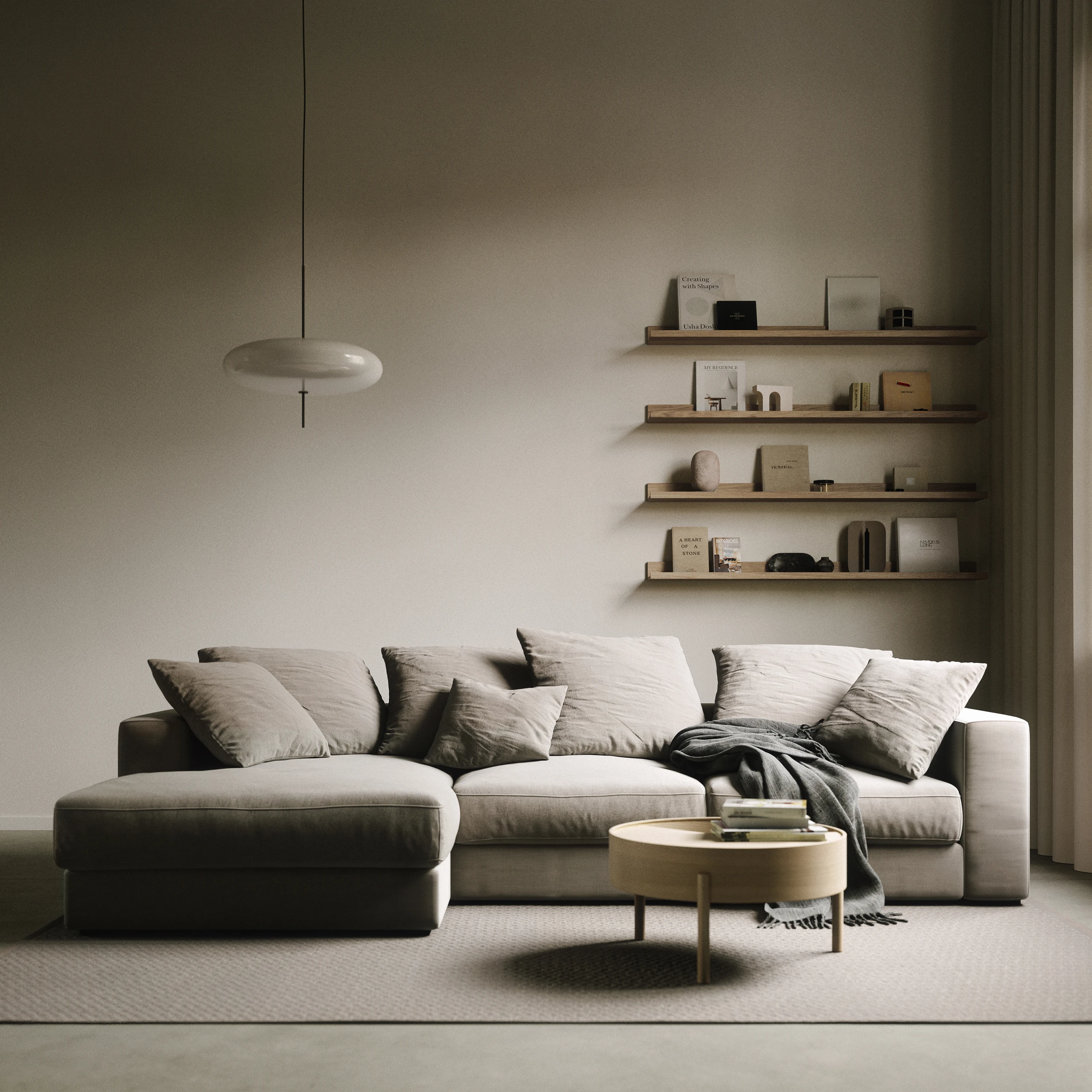 Minal minimalistisches Wohn-Küchen-Interieur - Ansicht 5