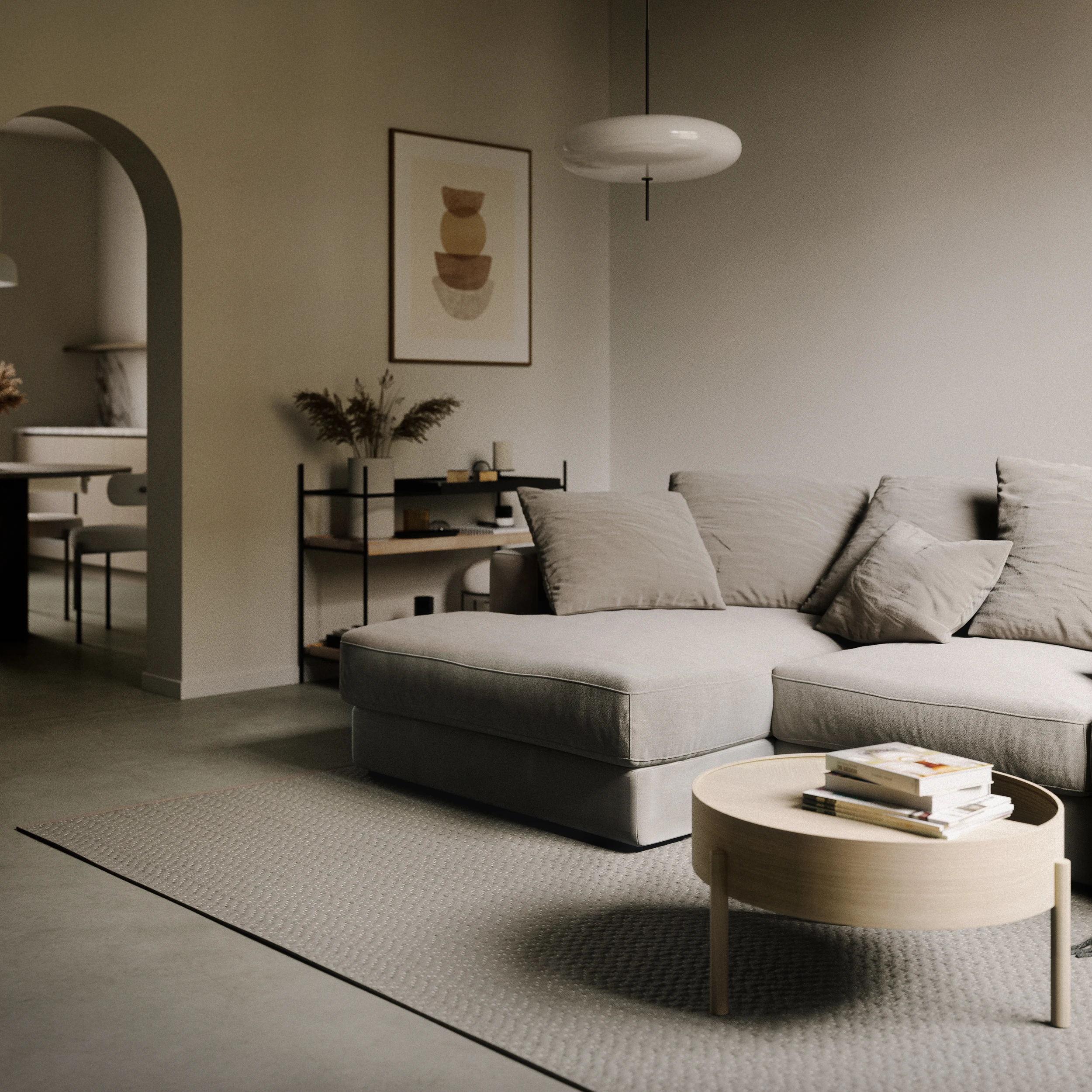 Minal minimalistisches Wohn-Küchen-Interieur - Ansicht 7